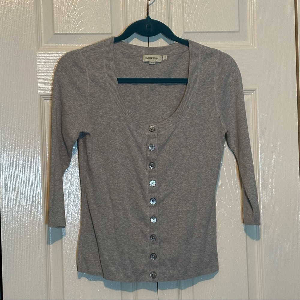 Repeat Light Gray Knit Button Down Sweatersize Sm… - image 1